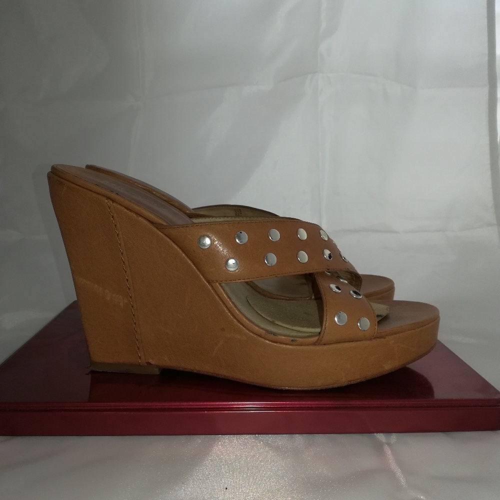 Michael Kors Brown Leather Wedge Sandals size 7.5